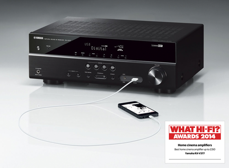 s36沙龙会5.1声道家庭影院收音扩音机RX-V377 荣获2014年度What Hi-Fi?五星评价大奖